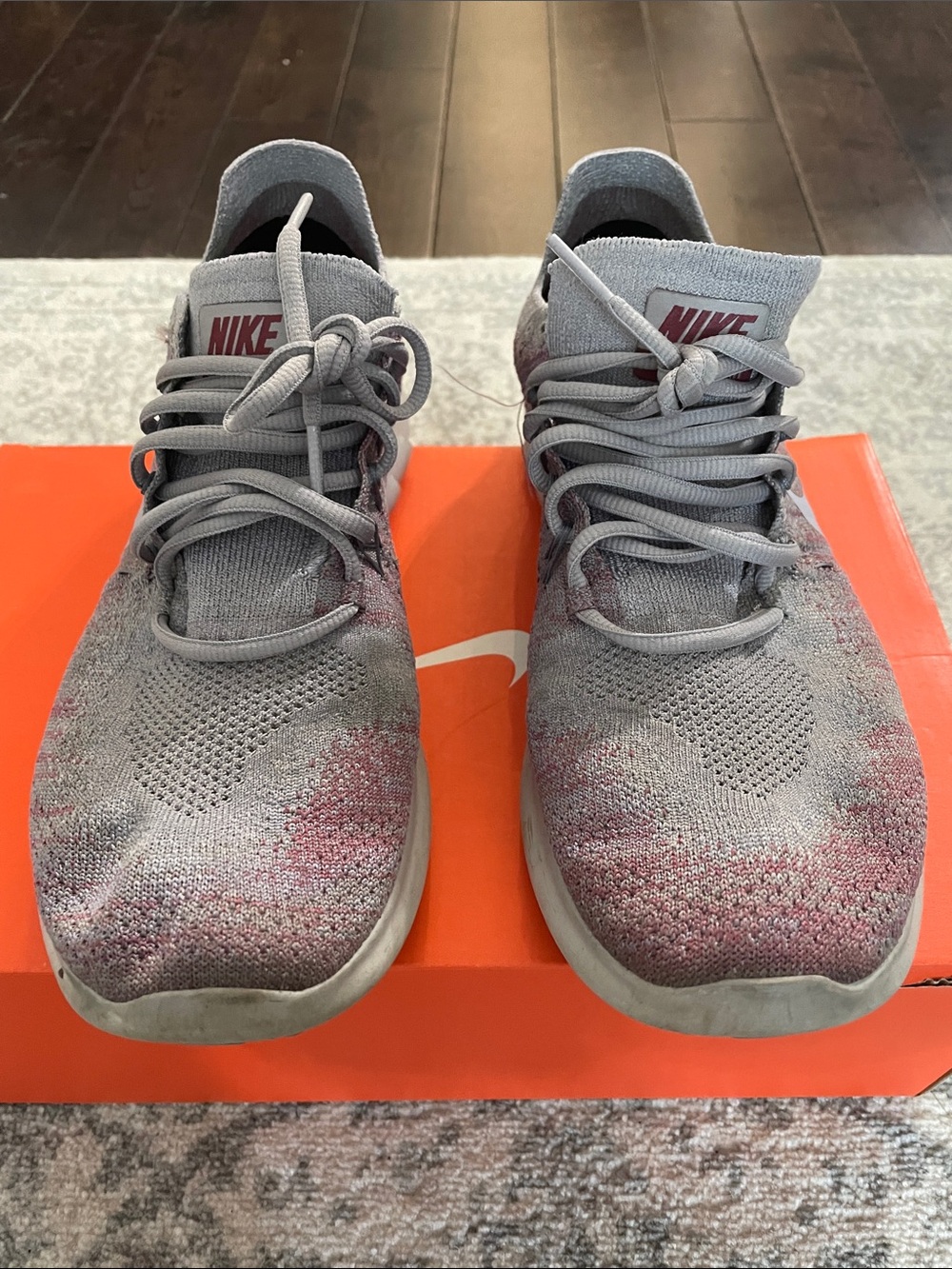 Nike Women's Gray and Lavender Flyknit Running Shoes